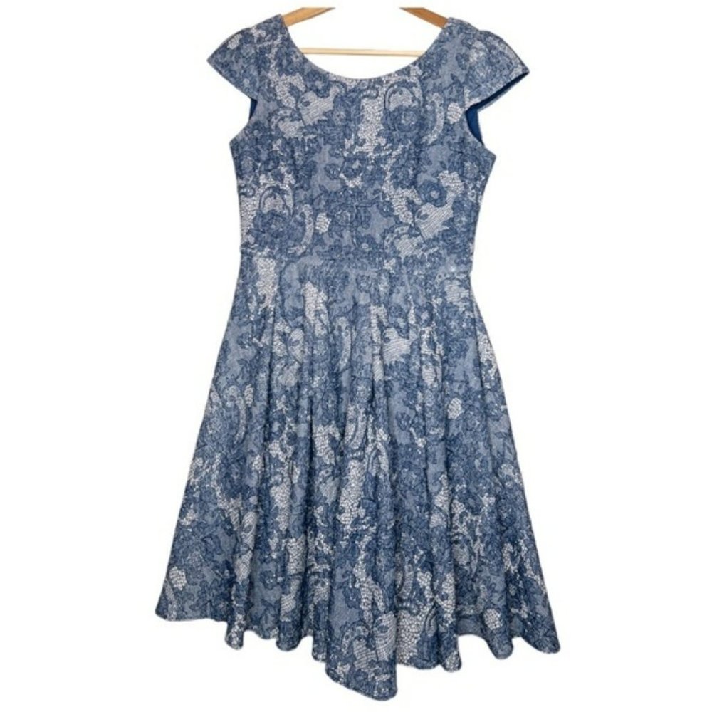 Betsey Johnson Womens Blue and Ivory Lace Print Fit and Flare Dress Size 2